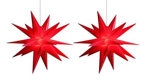 Novaliv 2er SET Weihnachtsstern beleuchtet LED Dekostern 55cm ROT hochwertiger Kunststoffstern mit TIMER FUNKTION 3D Stern 18 Zackig Leuchtstern Faltstern Weihnachtslicht Winterbeleuchtung 3D Stern von Novaliv