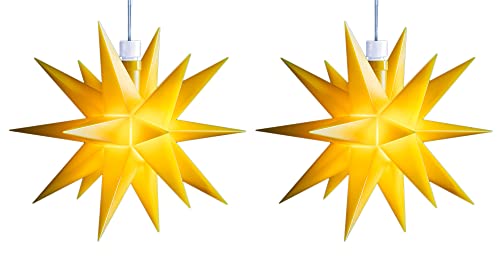 Novaliv 2er SPARSET LED Dekosterne Klein 12cm GELB mit Batteriefach für 3 AA Batterien 6h Timerfunktion (1,5m Kabel) Weihnachtsdeko Fenster beleuchtet 3D Stern 18 Zackig Leuchtstern LED Kinder von Novaliv