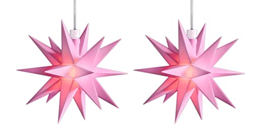 Novaliv 2er SPARSET LED Dekosterne Klein 12cm ROSA mit Batteriefach für 3 AA Batterien 6h Timerfunktion (1,5m Kabel) Weihnachtsdeko Fenster beleuchtet 3D Stern 18 Zackig Leuchtstern LED Pink Kinder von Novaliv