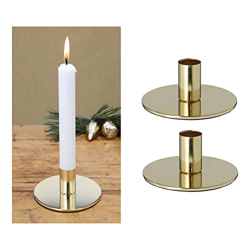 Novaliv 2er-Set Kerzenhalter Metall rund Gold 10x5cm weihnachtliche Tischdekoration Kerzenständer Tafelkerzen Kerzenpin scandic chic Vintage Kerzenhalter Retro Kerzenteller Dekoschale Wohnzimmer von Novaliv