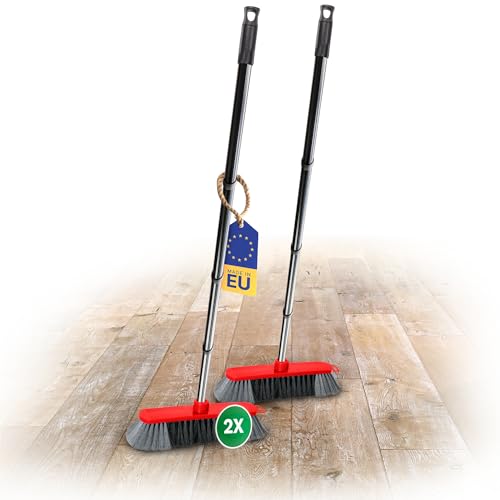 Novaliv 2er Set Kunststoff Zimmerbesen 30 cm FEINE KUNSTBORSTEN Kehrbesen Rot Saalbesen mit Stiel Steckstiel stabil Saalbesen mit Gewinde für 22mm Besenstiele Spinnwebenbesen Zimmerbesen Magic Broom von Novaliv
