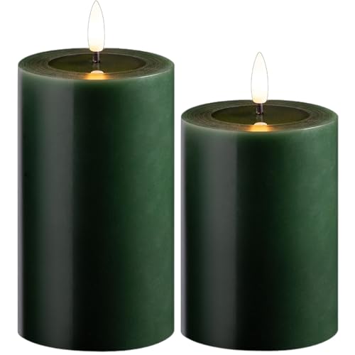 Novaliv 2er Set Led Kerzen flackernde Flamme mit Echtwachspiegel grün 7,5cm ø 1x 12,5 cm, 1x10 cm Höhe, LED Kerzen mit Timerfunktion, 2 AA Batterien nötig, LED Echtwachs Stumpenkerzen warmweiß Novaliv 2er Set Led Kerzen flackernde Flamme mit Echtwachspiegel grün 7,5cm ø 1x 12,5 cm, 1x10 cm Höhe, LED Kerzen mit Timerfunktion, 2 AA Batterien nötig, LED Echtwachs Stumpenkerzen warmweiß von Novaliv