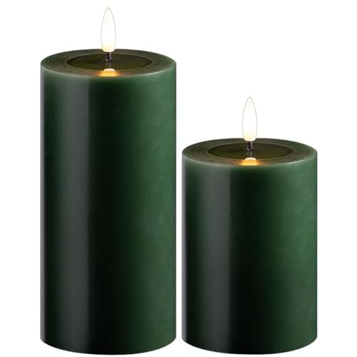 Novaliv 2er Set Led Kerzen flackernde Flamme mit Echtwachspiegel grün 7,5cm ø 1x 15 cm, 1x10 cm Höhe, LED Kerzen mit Timerfunktion, 2 AA Batterien nötig, LED Echtwachs Stumpenkerzen warmweiß Novaliv 2er Set Led Kerzen flackernde Flamme mit Echtwachspiegel grün 7,5cm ø 1x 15 cm, 1x10 cm Höhe, LED Kerzen mit Timerfunktion, 2 AA Batterien nötig, LED Echtwachs Stumpenkerzen warmweiß von Novaliv
