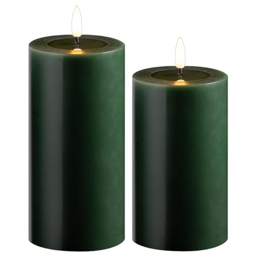 Novaliv 2er Set Led Kerzen flackernde Flamme mit Echtwachspiegel grün 7,5cm ø 1x 15 cm, 1x12,5 cm Höhe, LED Kerzen mit Timerfunktion, 2 AA Batterien nötig, LED Echtwachs Stumpenkerzen warmweiß Novaliv 2er Set Led Kerzen flackernde Flamme mit Echtwachspiegel grün 7,5cm ø 1x 15 cm, 1x12,5 cm Höhe, LED Kerzen mit Timerfunktion, 2 AA Batterien nötig, LED Echtwachs Stumpenkerzen warmweiß von Novaliv