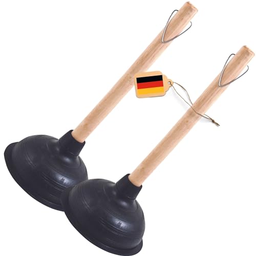 Novaliv 2er Set Pömpel Abfluss 140 mm Ø Saugglocke Abfluss Pümpel Toilette Pömpel mit Holzstiel Plunger WC Pömpel mit Durchmesser von 14,5cm IDEAL als Abfluss Pömpel für verstopfter Abfluss Pumpfix von Novaliv