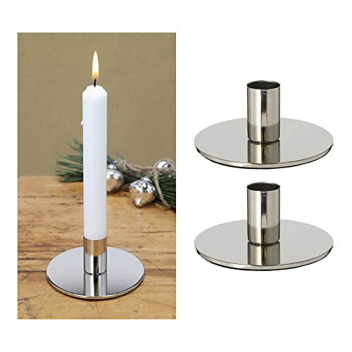 Novaliv 2er-Set Stabkerzenhalter Metall Silber 10x5cm Vintage Kerzenhalter Retro Home Deko weihnachtliche Tischdeko Kerzenständer Kerzenpin scandic chic Wohnzimmerdekoration Dekoschale von Novaliv