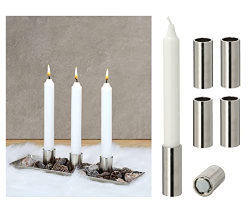 Novaliv 2er-Set Stabkerzenhalter Silber 2,5x5cm Weihnachtsdekoration Candle Holder Magnet Metall Adventskranz scandic chic Tafelkerzen Kerzenhalter Kerzenpick Kerzenteller Dekoschale Weihnachten von Novaliv
