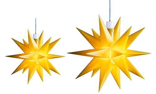 Novaliv 2er Sparset Weihnachtssterne LED Dekosterne 8cm + 12cm GELB Timerfunktion nur Innen mit 1,5m Kabel und Batteriefach für 3 AA Batterien 3D Stern 18 Zackig Leuchtstern LED Weihnachtslicht von Novaliv