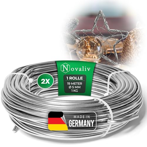 Novaliv 106 Meter Aluminiumdraht 3mm Silber, Basteldraht ideal als Biegedraht zum basteln, Vielseitig für DIY-Projekte und Dekorationen, 53m Rolle Dekodraht, Schmuckdraht, Blumendraht, Laternendraht Novaliv 106 Meter Aluminiumdraht 3mm Silber, Basteldraht ideal als Biegedraht zum basteln, Vielseitig für DIY-Projekte und Dekorationen, 53m Rolle Dekodraht, Schmuckdraht, Blumendraht, Laternendraht von Novaliv