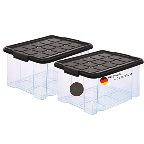 Novaliv 2x Aufbewahrungsbox mit Deckel klein Grau Anthrazit transparent Stapelbar Stapelbox Kiste Box Plastikbox von Novaliv