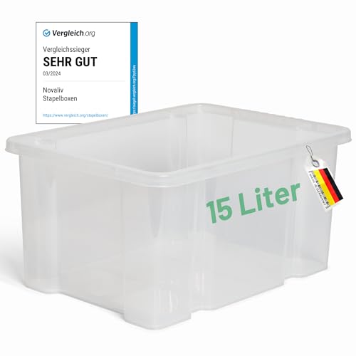 Novaliv 2x Aufbewahrungsboxen ohne Deckel 15L transparente Nestbar stapelbare Storage boxes Kunststoffbox BPA-frei 39x28,5x19,5 cm von Novaliv