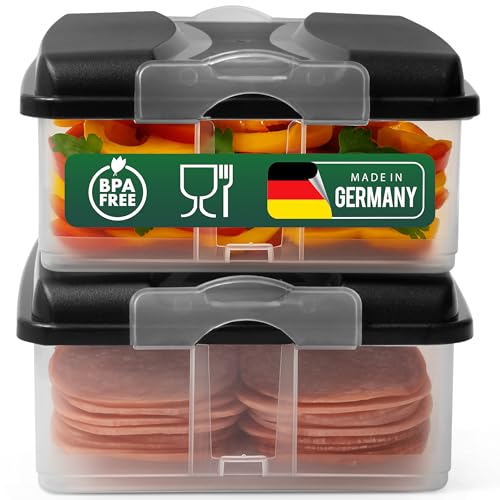 Novaliv 2x Frischhaltedosen groß mit 2x Deckel, stapelbar für Kühlschrank & Gefrierfach, Vorratsdosen Set Aufbewahrungsbox Organizer, für Aufschnitt Wurst Käse Obst Gemüse, Meal-Prep Dosen Box von Novaliv