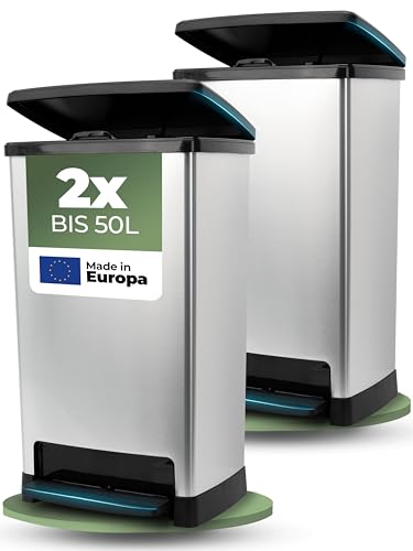 Novaliv 2x Großer Mülleimer mit Deckel - 50L Tretmülleimer mit Soft-Close-System - Stabiler Abfalleimer mit Deckel & Fußpedal - Geruchsdichter Mülleimer Küche u.v.m - Treteimer Müllbehälter von Novaliv