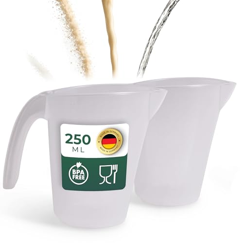 Novaliv 2x Messbecher 250ml, Meßbecher Set transparent mit klarer g/ml Skala für Flüssigkeiten Mehl & Zucker, Made in Germany, Spülmaschinenfest, Rührschüssel Dosierbecher Messbehälter von Novaliv
