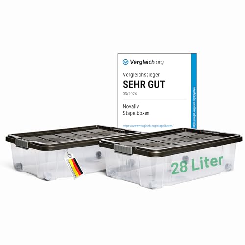Novaliv 2x Unterbettkommode mit Rollen 28L Aufbewahrungsbox Deckel Anthrazit Nestbar stapelbare mit Clipverschluss Rollkiste BPA-frei 61x40x17 cm Novaliv 2x Unterbettkommode mit Rollen 28L Aufbewahrungsbox Deckel Anthrazit Nestbar stapelbare mit Clipverschluss Rollkiste BPA-frei 61x40x17 cm von Novaliv