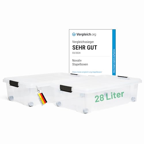 Novaliv 2x Unterbettkommode mit Rollen 28L Aufbewahrungsbox Deckel transparente Nestbar stapelbare mit Clipverschluss Rollkiste BPA-frei 61x40x17 cm Novaliv 2x Unterbettkommode mit Rollen 28L Aufbewahrungsbox Deckel transparente Nestbar stapelbare mit Clipverschluss Rollkiste BPA-frei 61x40x17 cm von Novaliv