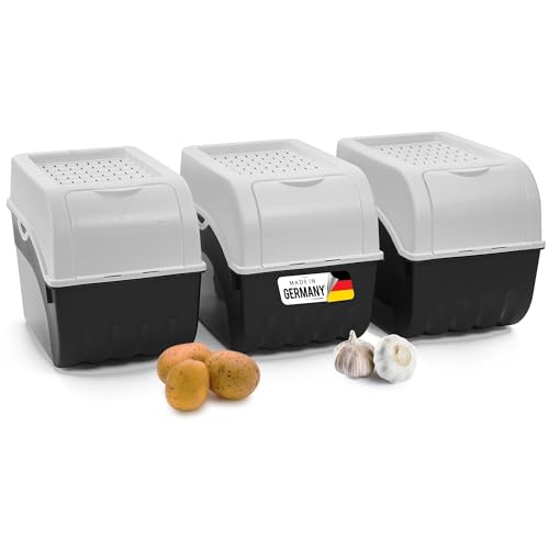 Novaliv Kartoffel Aufbewahrungsbox | 3X groß 9L | Weiss | Kartoffelbox | Gemüsebox stapelbar Zwiebelbox Kartoffelkorb Obstbehälter Kartoffelkiste Zwiebel Aufbewahrung Frischhaltedose Möhren von Novaliv