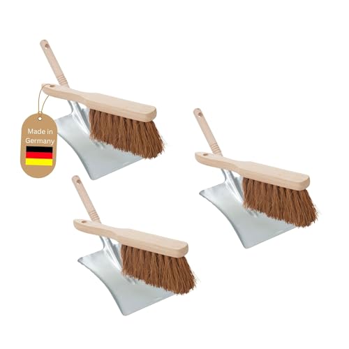 Novaliv 3X Kehrschaufel Set verzinkt Kokos Handfeger und Schaufel Set Kehrset Kehrgarnitur Dustpan and Brush HandKehrset Handfeger Kokosborsten Besen Kokos Handbesen von Novaliv