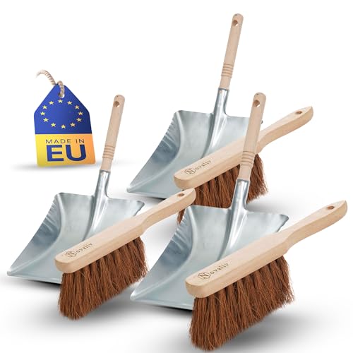 Novaliv 3X Kehrschaufel Set verzinkt Kokos Handfeger und Schaufel Set Kehrset Kehrgarnitur Dustpan and Brush HandKehrset Handfeger Kokosborsten Besen Kokos Handbesen von Novaliv