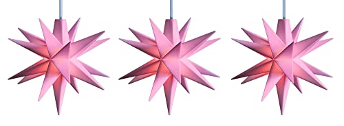 Novaliv 3x LED Dekosterne Klein 8cm ROSA mit Batteriefach für 3 AA Batterien 6h Timerfunktion (1,5m Kabel) Weihnachtsdeko Kinderzimmer Batterie 3D Stern 18 Zackig Leuchtstern LED Pink Lichterkette von Novaliv