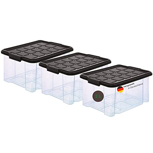 Novaliv 3x Aufbewahrungsbox Bad mini transparent mit Deckel Grau Anthrazit Stapelbox Kiste Box Plastikbox Multibox von Novaliv