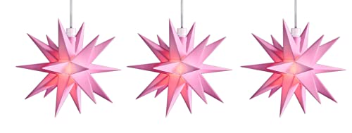 Novaliv 3x LED Dekosterne Klein 12cm ROSA mit Batteriefach für 3 AA Batterien 6h Timerfunktion (1,5m Kabel) Weihnachtsdeko Kinderzimmer Batterie 3D Stern 18 Zackig Leuchtstern LED Pink Lichterkette von Novaliv
