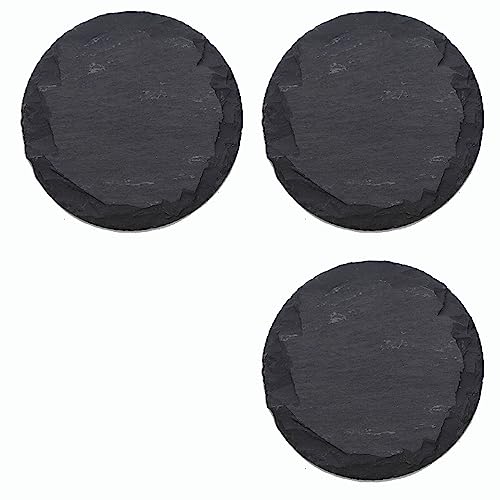 Novaliv 3x Schieferplatten I rund I 20x0,5 cm I Sushi Platte Steinteller Schieferplatten Set Schiefer Servierplatten schmall Kerzen Teller von Novaliv