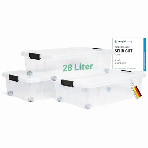 Novaliv 3x Unterbettkommode mit Rollen 28L Aufbewahrungsbox Deckel transparente Nestbar stapelbare mit Clipverschluss Rollkiste BPA-frei 61x40x17 cm Novaliv 3x Unterbettkommode mit Rollen 28L Aufbewahrungsbox Deckel transparente Nestbar stapelbare mit Clipverschluss Rollkiste BPA-frei 61x40x17 cm von Novaliv