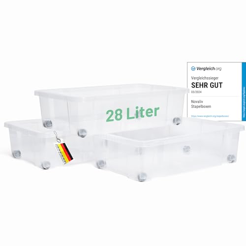 Novaliv 3x Unterbettkommode ohne Deckel 28L Aufbewahrungsbox transparente Nestbar stapelbare Rollkiste BPA-frei 59x39x16 cm Novaliv 3x Unterbettkommode ohne Deckel 28L Aufbewahrungsbox transparente Nestbar stapelbare Rollkiste BPA-frei 59x39x16 cm von Novaliv