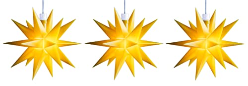 Novaliv 3x Weihnachtssterne LED Dekostern Klein 12cm GELB mit Batteriefach für 3 AA Batterien 6h Timerfunktion (1,5m Kabel) INNENRAUM DEKO 3D Stern 18 Zackig Leuchtstern LED Weihnachtsbeleuchtung von Novaliv