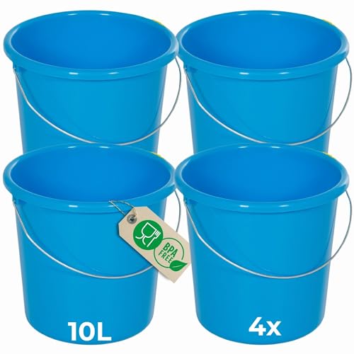 Novaliv 4 Stück Eimer 10L Blau mit Maßeinteilung - Putzeimer 10 Liter ? 28,5 cm Praktischer Allrounder mit Skala für Haushalt & Garten ideal als Haushaltseimer, Wassereimer, Wischeimer, Bucket von Novaliv