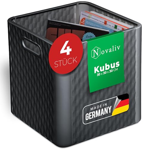 Novaliv 4X Box 30x30x30 cm Kunststoff Boxen für Kallax Regal Körbe 30x30 Aufbewahrungsbox als Schrank Kisten ideal als Kisten für Kallax Regal Faltboxen 30x30x30 cm Falt Box 30x30 als Kallax Kisten von Novaliv