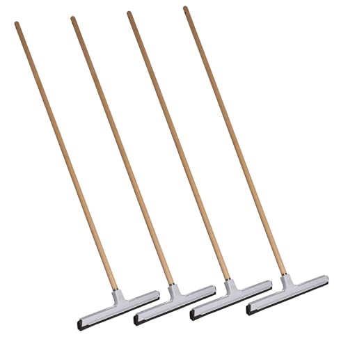 Novaliv 4X Duschabzieher Langer Stiel Kunststoff 43cm Bodenabzieher Dusche Terasse groß Fensterreiniger mit Holzstielstange Wasserschieber Boden Pool Badabzieher XXL breit Fliesen Wasserschieber von Novaliv