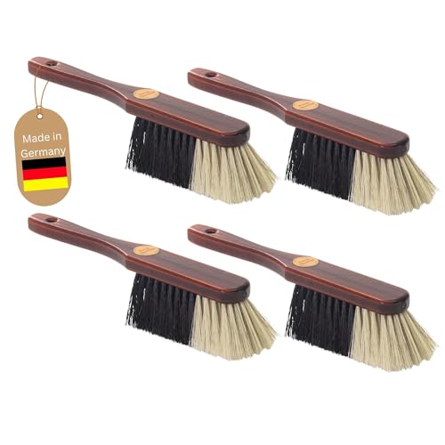 Novaliv 4X Handfeger ROSSHAAR Mischung Besen weiche Borsten - Braun lackiert Holz Handfeger gemischtes Rosshaar - Idealer Schneebesen Auto Besen Rosshaarbesen Mix Naturborsten Hand Brush Handkehrer von Novaliv