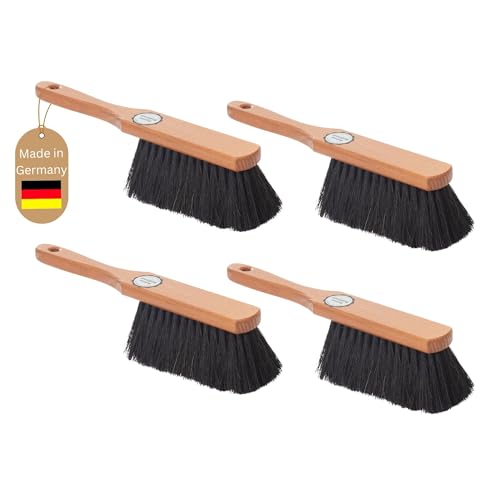 Novaliv 4er Set Handfeger Klein ROSSHAARMISCHUNG weiche Borsten - Mix Rosshaar Handfeger Auto Besenbürste - Idealer Schneebesen Auto Rosshaarbesen Mix Schrankbesen Naturborsten Hand Brush Handkehrer von Novaliv