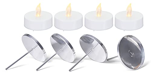 Novaliv 4X Kerzenpick flach 6,5cm Silber mit 4X LED Teelichter Maxi Kerzenpick für Adventskranz Weihnachten Kerzenständer Kerzentülle Metall Adventskerzenhalter Kerzenteller zum Stecken Kerzenhalter von Novaliv