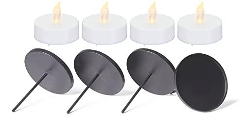 Novaliv 4X Kerzenpick flach 8cm Schwarz mit 4X LED Teelichter Maxi Kerzenpick für Adventskranz Weihnachten Kerzenständer Kerzentülle Metall Adventskerzenhalter Kerzenteller zum Stecken Kerzenhalter von Novaliv