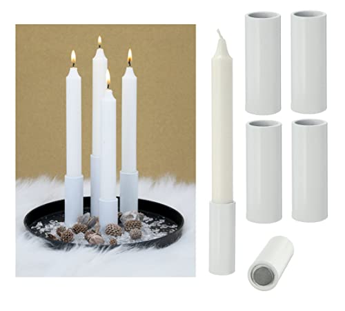 Novaliv 4X Kerzenständer Stabkerzen magnetisch 2,8x10cm Weiss Kerzenhalter weihnachtliche Tischdekoration Adventskranz Candle Holder Kerzenpick Wohnzimmerdekoration Magnet Tafelkerzen von Novaliv
