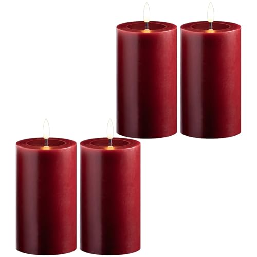 Novaliv 4X LED Stumpenkerze mit Timer 6 Stunden rot Echtwachs LED warmweiß 7,5cm ø 12,5cm Höhe - 2 AA Batterien nötig LED Echtwachskerze mit Flackereffekt flammenlose Stumpenkerze LED Kerze von Novaliv
