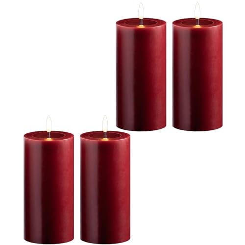 Novaliv 4X LED Stumpenkerze mit Timer 6 Stunden rot Echtwachs LED warmweiß 7,5cm ø 15cm Höhe - 2 AA Batterien nötig LED Echtwachskerze mit Flackereffekt flammenlose Stumpenkerze LED Kerze groß von Novaliv