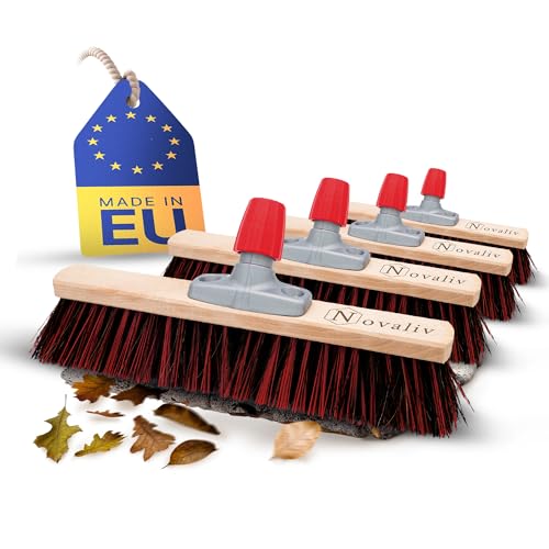 Novaliv 4X Mix Arenga Elaston Besen 50 cm Besenkopf I ohne Stiel I Arenga-Elaston schwarz-rot I Besen für draußen I Straßenbesen Industriebesen Gartenbesen Schneebesen Allzweckbesen von Novaliv