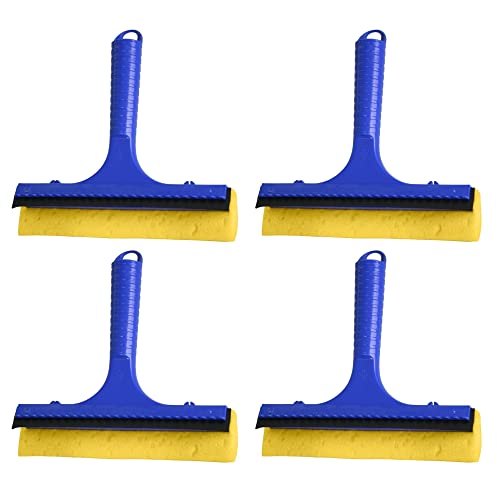 Novaliv 4X Scheibenabzieher Auto 20 cm Blau Kunststoff mit Abziehlippe und Gummischwamm Auto Abzieher Autoscheibe Scheibenputzer Wischschwamm von Novaliv