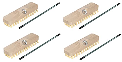 Novaliv 4X Scheuerbürste aus Holz mit PPN Borsten mit praktischen Teleskopstielen| Wischer mit Gewinde| robuste Scheuerbürsten| Boden-Bürste| Indoor Outdoor von Novaliv