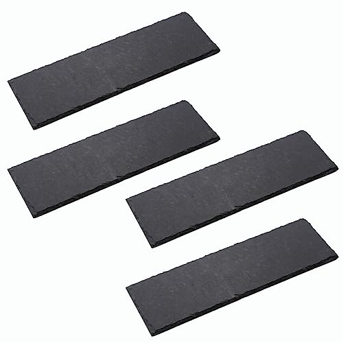 Novaliv 4x Schieferplatten I rechteckig I 30x10x0,4 cm I Sushi Servier Set Servierplatte schwarz Steinplatte Slate Plate Käsebrett von Novaliv