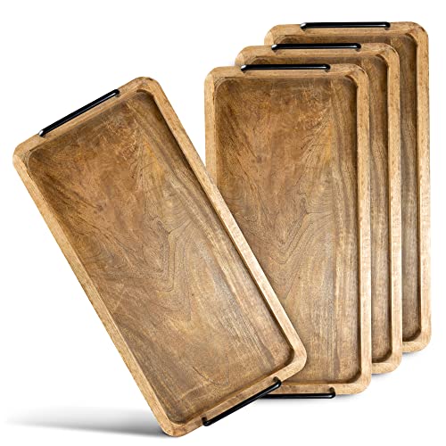 Novaliv 4X Serviertablett aus Mangoholz 60 x 33 x 2,5 cm/hochwertiges Holz Tablett mit Griffen/Robustes Serviertablett mit Henkel für Speisen, Getränke oder als Dekoration von Novaliv