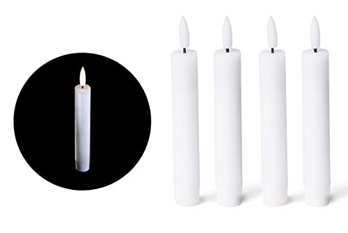 Novaliv 4X Stabkerze LED bewegliche Flamme Wachs - Echtwachs Weiß - Indoor - 12,5cm Höhe für 2,2cm Durchmesser / 2 AAA Batterien notwendig - Stabkerze LED für Adventskranz von Novaliv