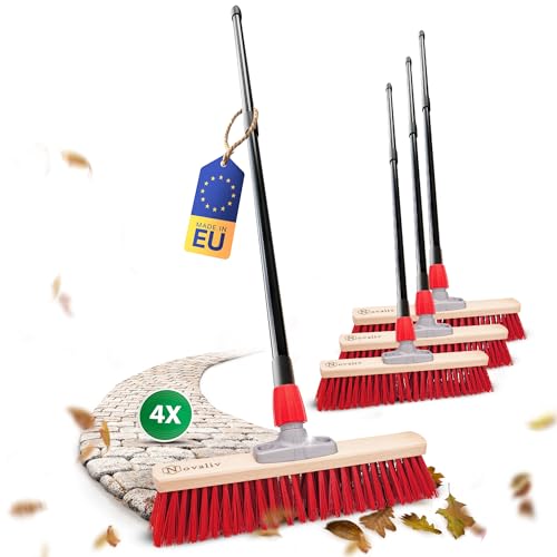 Novaliv 4X Straßenbesen 40 cm I mit Stiel I Elaston rot I Teleskopstiel I Besen für draußen I Industriebesen Gartenbesen Schneebesen Allzweckbesen von Novaliv