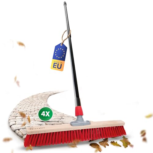 Novaliv 4X Straßenbesen 80 cm I mit Stiel I Elaston rot I Teleskopstiel I Besen für draußen I Industriebesen Gartenbesen Schneebesen Allzweckbesen von Novaliv