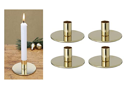 Novaliv 4er-Set Stabkerzenhalter Metall Gold 10x5cm Home Deko weihnachtliche Tischdeko Kerzenständer Kerzenpin scandic chic Vintage Kerzenhalter Retro Wohnzimmerdekoration Dekoschale von Novaliv