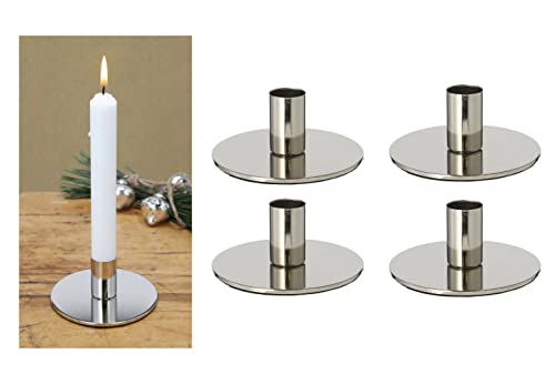 Novaliv 4er-Set Stabkerzenhalter Silber Weihnachtsdekoration Candle Holder 10x5cm Metall Adventskranz Weihnachten scandic chic Tafelkerzen Kerzenhalter Kerzenpick Kerzenteller Dekoschale von Novaliv